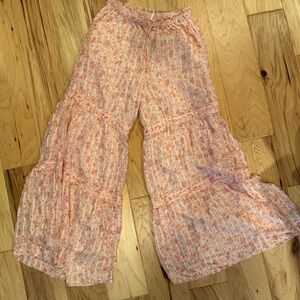 Free People Pink Floral Wide-Leg Pants